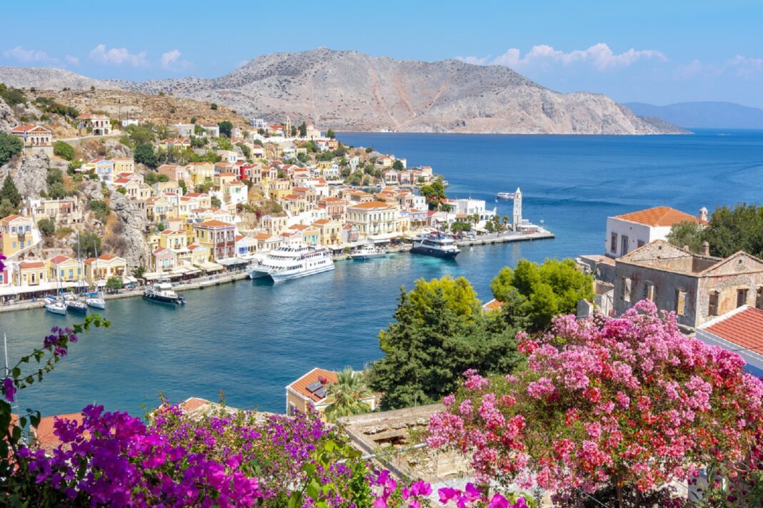 Symi town cityscape, Dodecanese islands, Greece