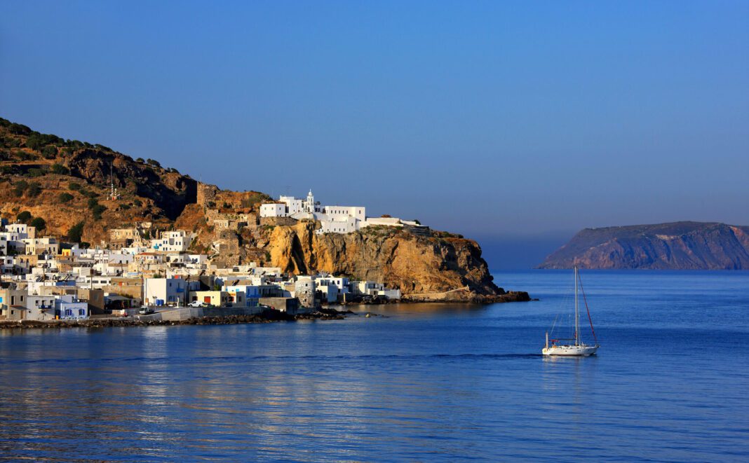 Yacht,Leaving,Mandraki,Villlage,,